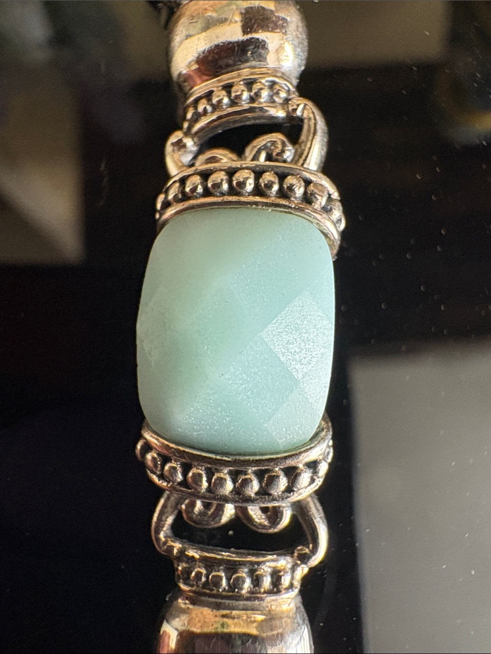 Sterling Silver 925 Aqua Blue Gemstone Bracelet Ornate Bali Style 8” 26g - Picture 5 of 13